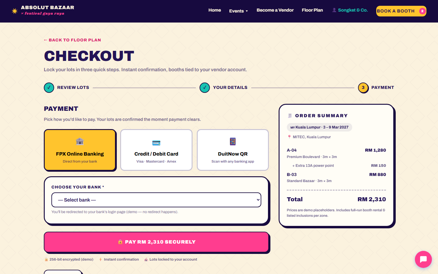 Vendor accounts & checkout
