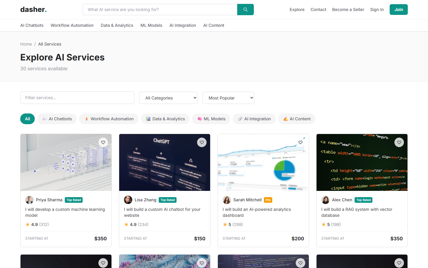 Curated services marketplace