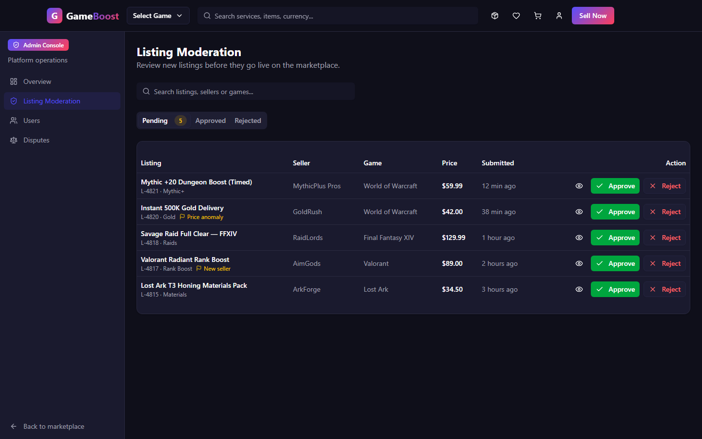 Listing moderation