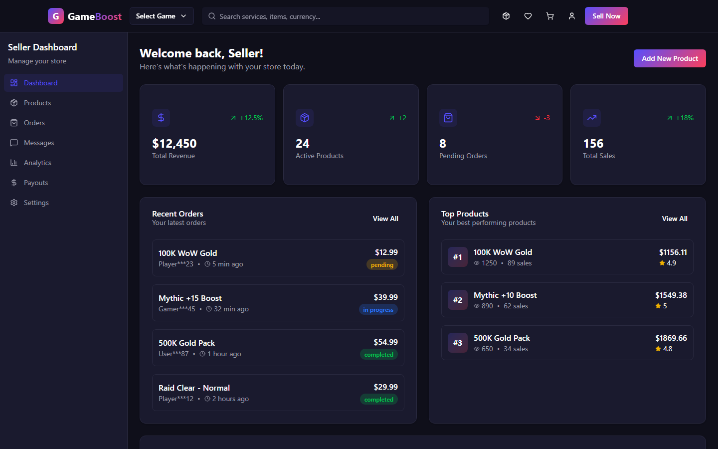Seller dashboard