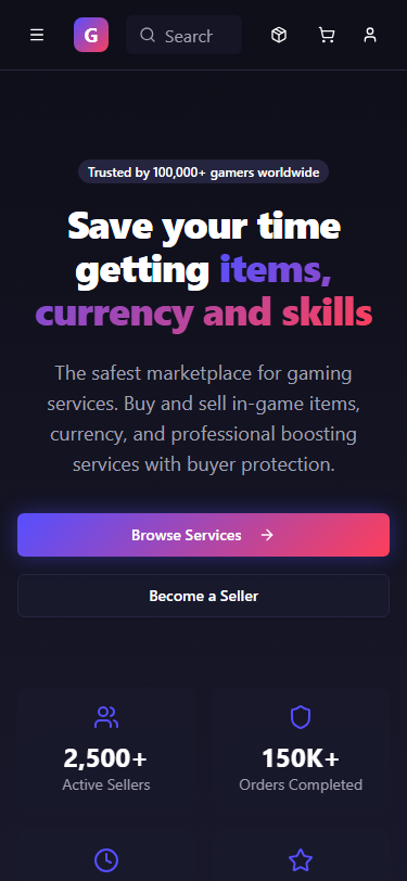 GameBoost - Mobile view