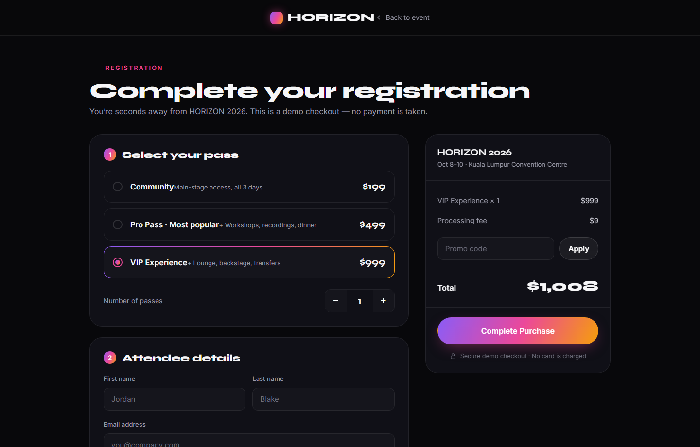 Tiered passes & checkout