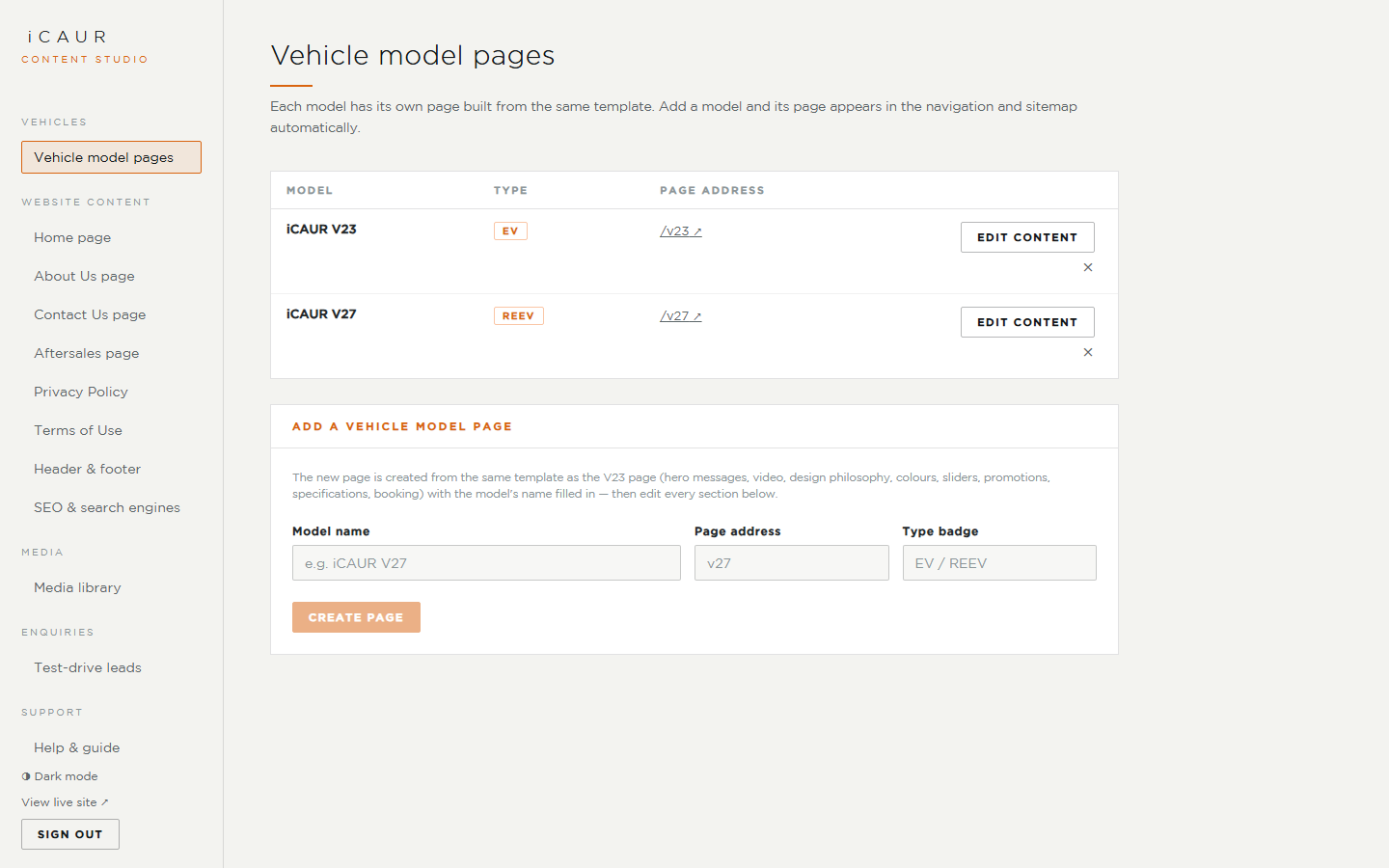 Add a vehicle model in one click