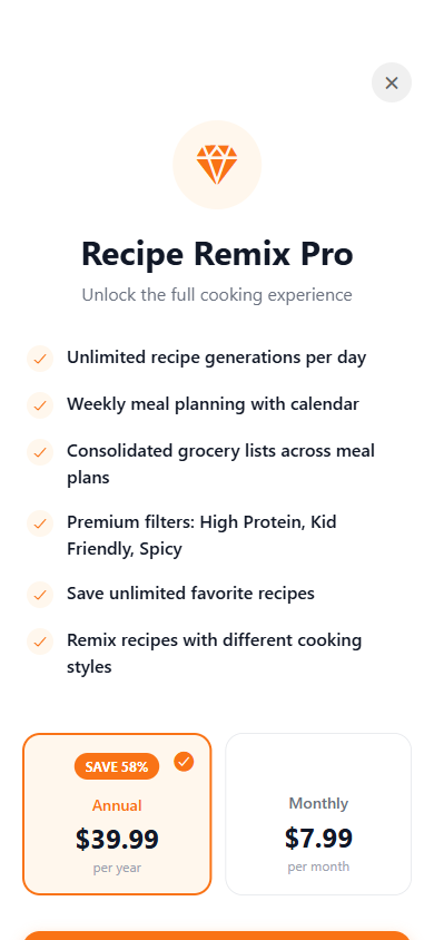 Recipe Remix — Pro Upgrade